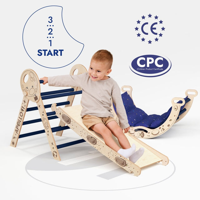 Apollo 4in1 Climbing Set: Pikler Triangle, Arch, Slide Board, and Cushion for Little Toddlers Astronauts (1–3 Years)
