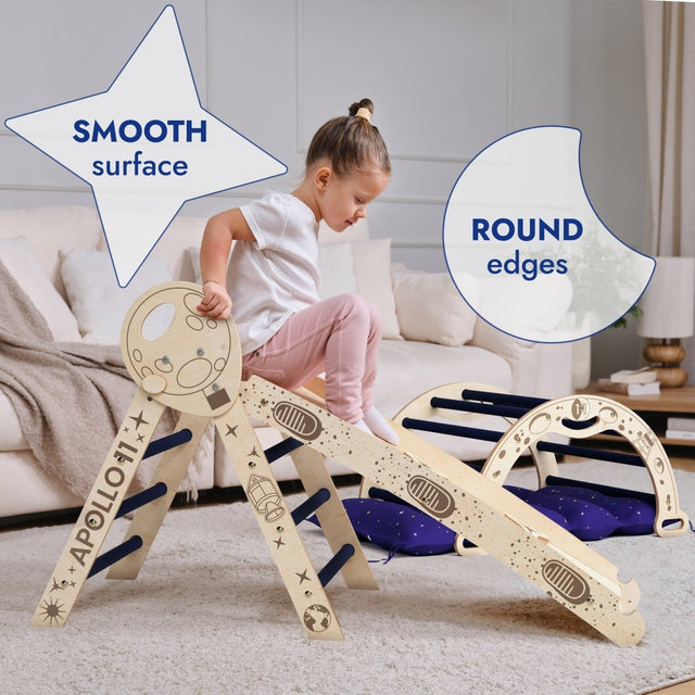 Apollo 4in1 Climbing Set: Pikler Triangle, Arch, Slide Board, and Cushion for Little Toddlers Astronauts (1–3 Years)