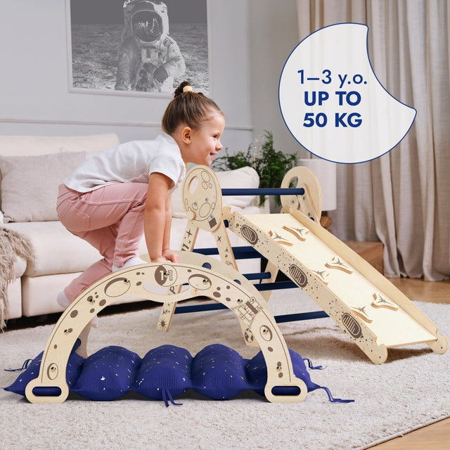Apollo 4in1 Climbing Set: Pikler Triangle, Arch, Slide Board, and Cushion for Little Toddlers Astronauts (1–3 Years)