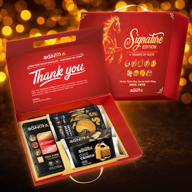 IGNIRA Signature Gift Edition – Coffee and Snacks Gift Set - Exotic Snack Gift Box with Dried Fruit, Coconut Crackers, Cashews & Instant Coffee, Sweet & Spicy Flavors, Ready-to-Give Snack Gift - 7 Piece Assortment