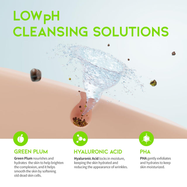 Hydrating Facial Cleanser, Gentle Soothing Korean Cleanser Face Wash for Acne-Prone Sensitive Skin. Green Plum Low Ph Cleansing Gel 200Ml 6.76 Fl. Oz.