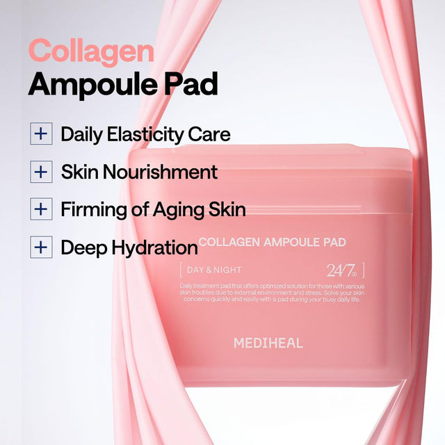 Collagen Ampoule Facial Toner Pads - Collagen & Ceramide - Skin Firming & Restore Elasticity & Deep Hydration - Tighten Wrinkles & Lines - Vegan Eco Silk Fabric