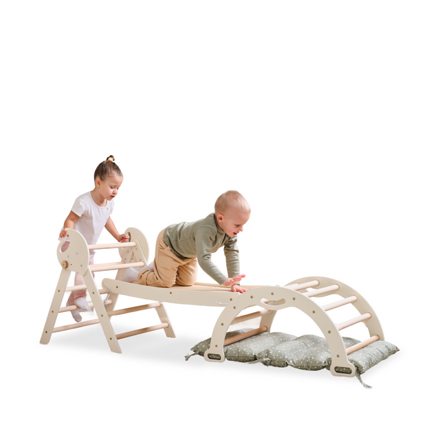 4in1 Montessori Climbing Set: Pikler Triangle, Arch, Slide Board, and Cushion for Toddlers (1–3 Years)