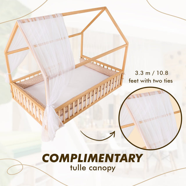 Montessori House Bed for Kids with Fence