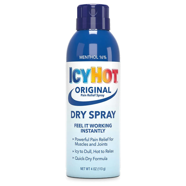 Icy Hot Original Pain Relief Dry Spray with 16% Menthol, 4 oz Spray