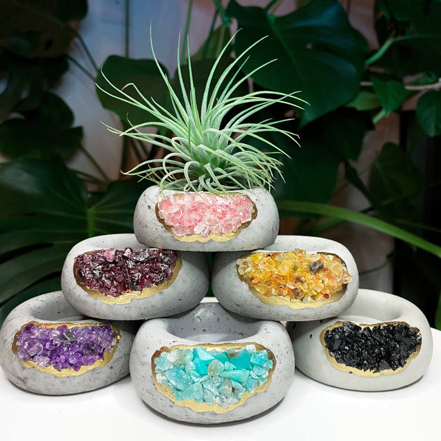 Geode Air Plant Holder -Rose Quartz Crystal Planter