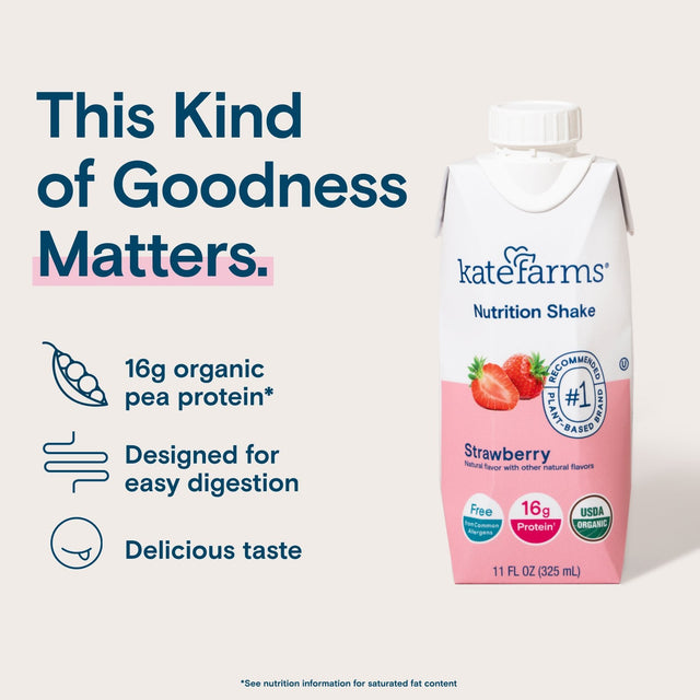 Kate Farms Nutrition Shake, Strawberry, Case/12