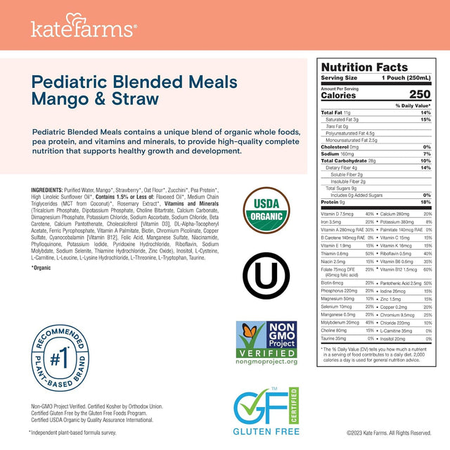 Kate Farms Pediatric Blended Meals, Mango & Strawberry, CS/12