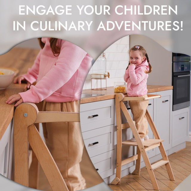 Learning Tower: Foldable Step Stool for Toddlers - Beige