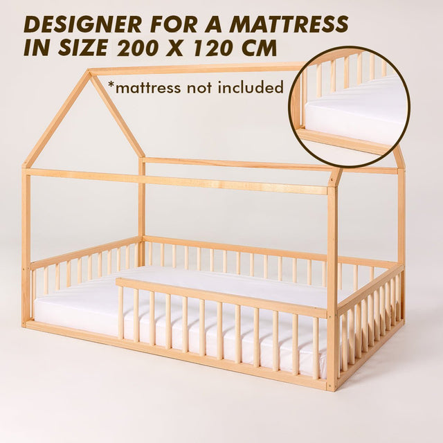 Montessori House Bed for Kids with Fence