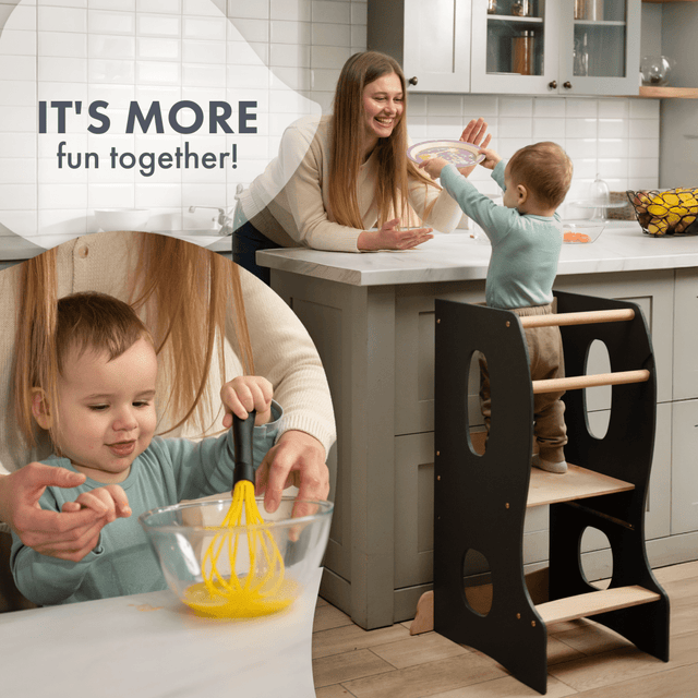 Stable Montessori Learning Tower: Wooden Growing Chair - Grey