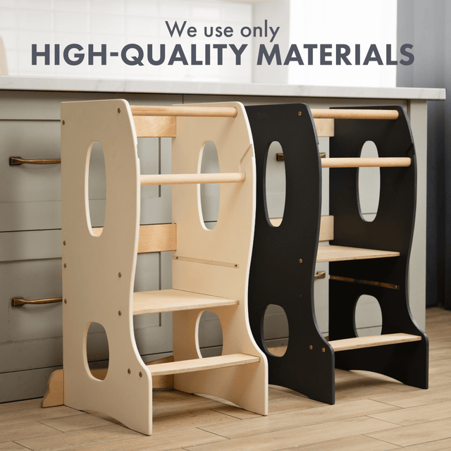 Stable Montessori Learning Tower: Wooden Growing Chair - Grey