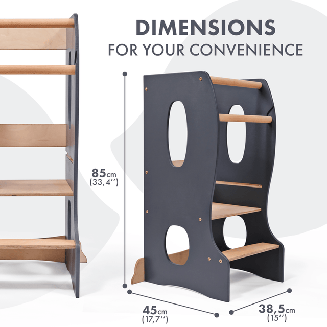 Stable Montessori Learning Tower: Wooden Growing Chair - Grey