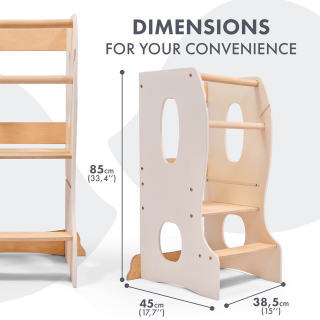 Stable Montessori Learning Tower: Wooden Growing Chair - Ivory