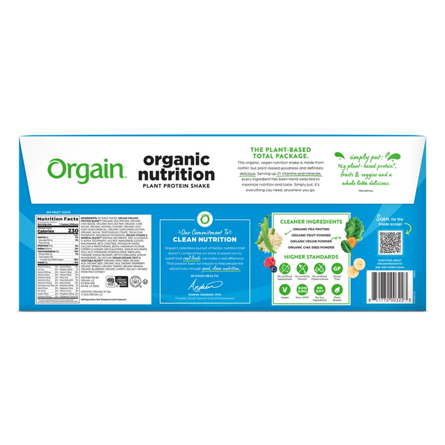Orgain Organic Vegan Plant Based Nutritional Shake, Vanilla, CS/12