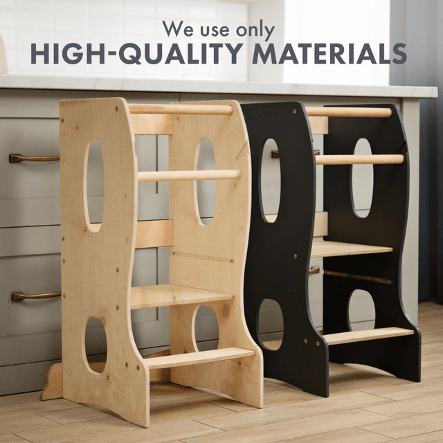 Stable Montessori Learning Tower: Wooden Growing Chair - Beige