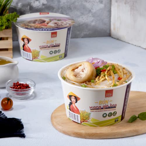 SIMPLY FOOD Instant Pork and Bamboo Shoot Rice Vermicelli Noodles (Bún Măng Giò Heo) - 9 BOWLS/ 70g each – Thin, White, Round, Rice Vermicelli Noodles in a Delicious Pork and Bamboo Shoot Broth
