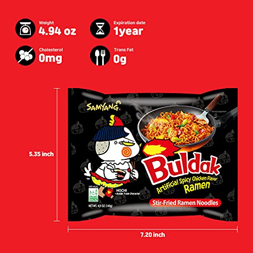 Samyang Buldak Korean Hot Spicy Chicken Stir-Fried Ramyun Noodles 4.94 oz (Pack of 5)