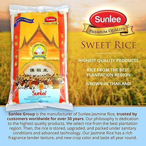Sunlee Thai Jasmine Rice - 5 Lbs. Long Grain White Rice, Aromatic Thai Hom Mali, Great for Vegans & Vegetarians, Naturally Gluten-Free