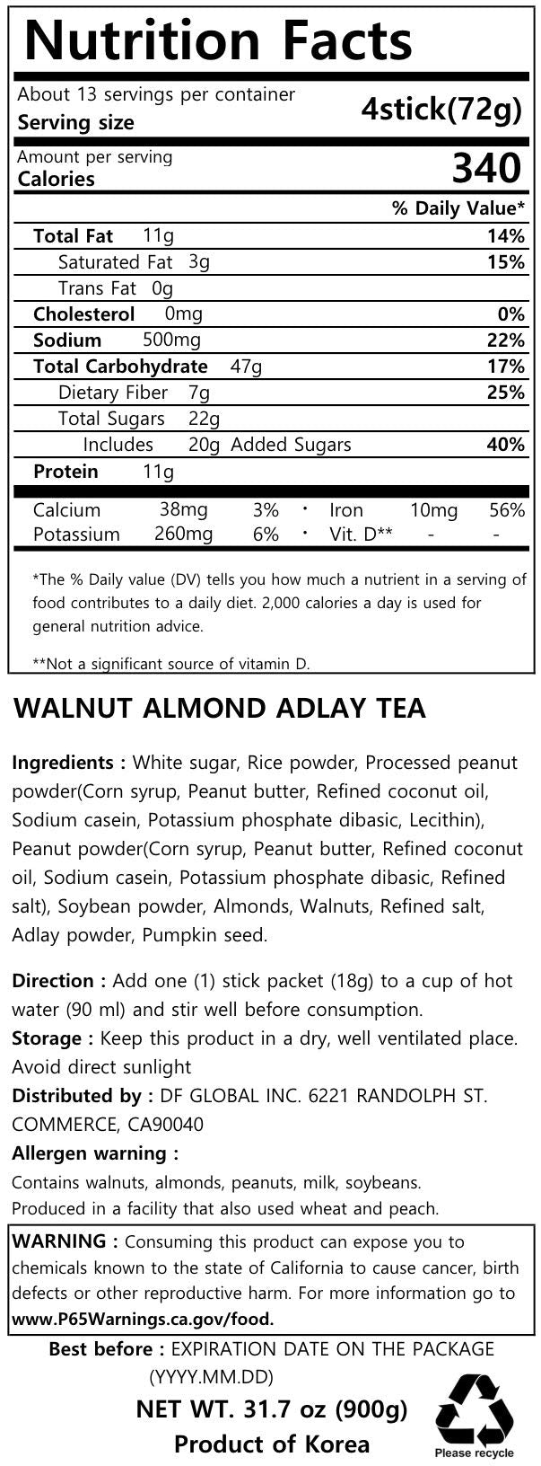 Damtuh Korean Walnut Almond Adlay (Job's Tear) Powder Meal Replacement Shake Breakfast Simple Meal 50T