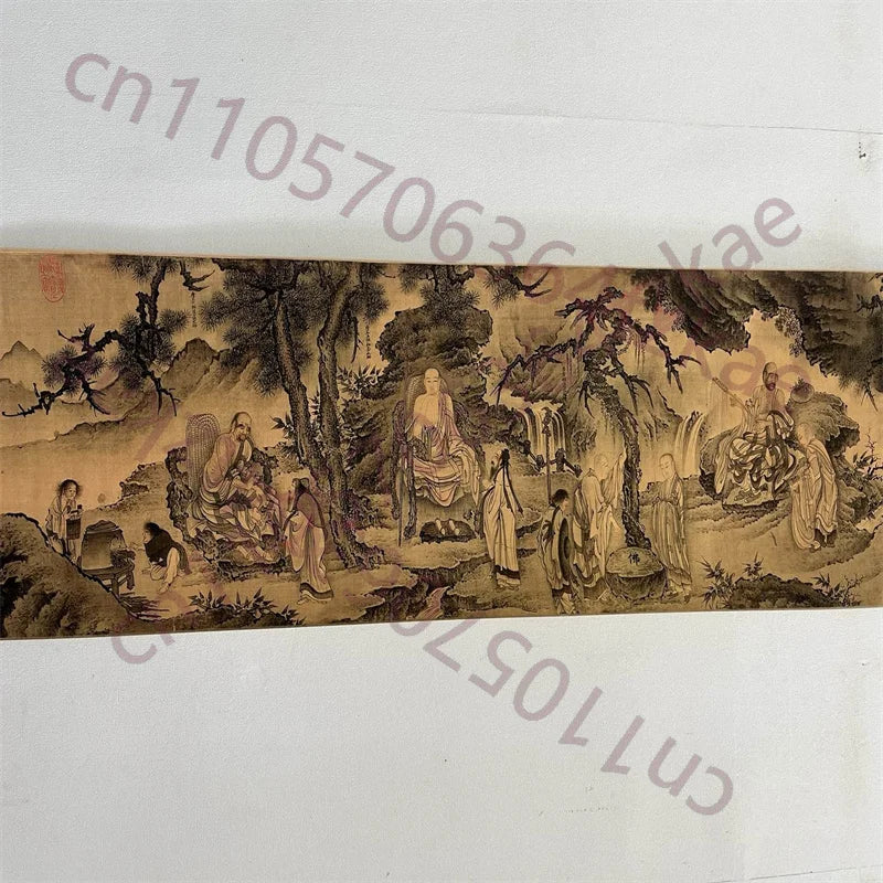 China Old long Horizontal scroll Famous ancient Chinese paintings Dai Wenjin's watercolor painting "Da Mo Zhi Hui Tu"