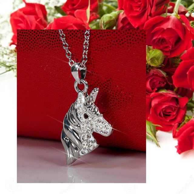 Cubic Zirconia Silver Unicorn Necklace for Girls Crystal Pendant Jewelry with Gift Box, 18 inch