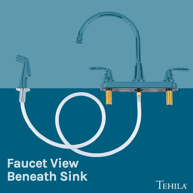 Tehila Chrome Finish Wide-set Gooseneck Faucet with Side Sprayer