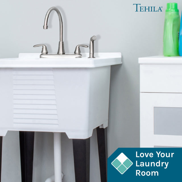 Tehila Stainless Steel Finish Wide-set Gooseneck Faucet with Side Sprayer