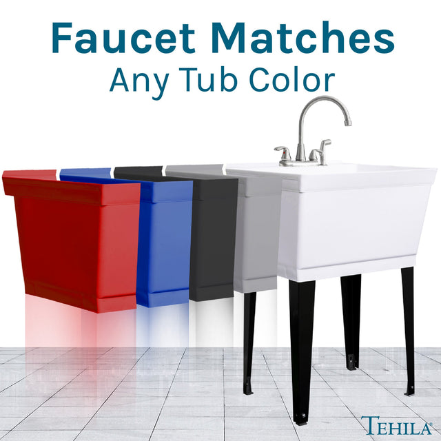 Tehila Stainless Steel Finish Wide-set Gooseneck Faucet with Side Sprayer