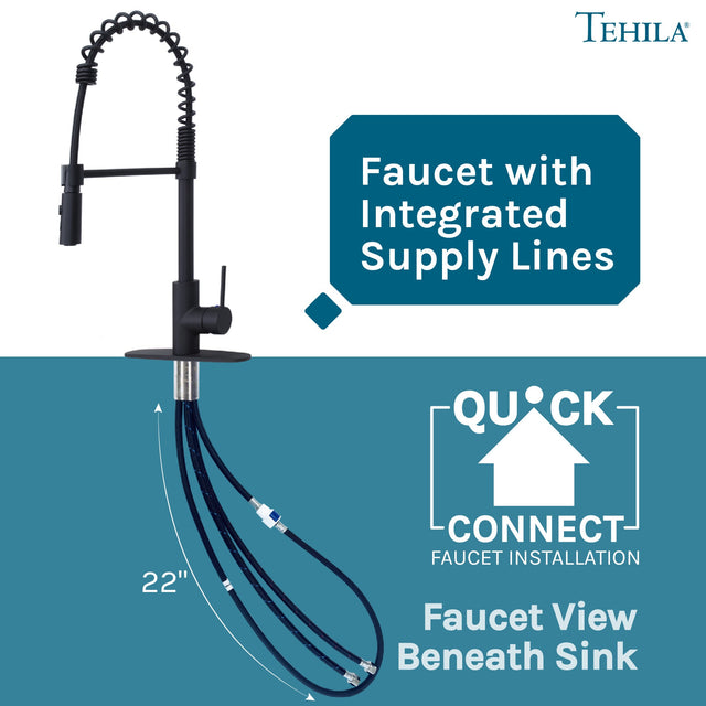 Tehila Black Finish High Arc Coil Pull-Down Faucet