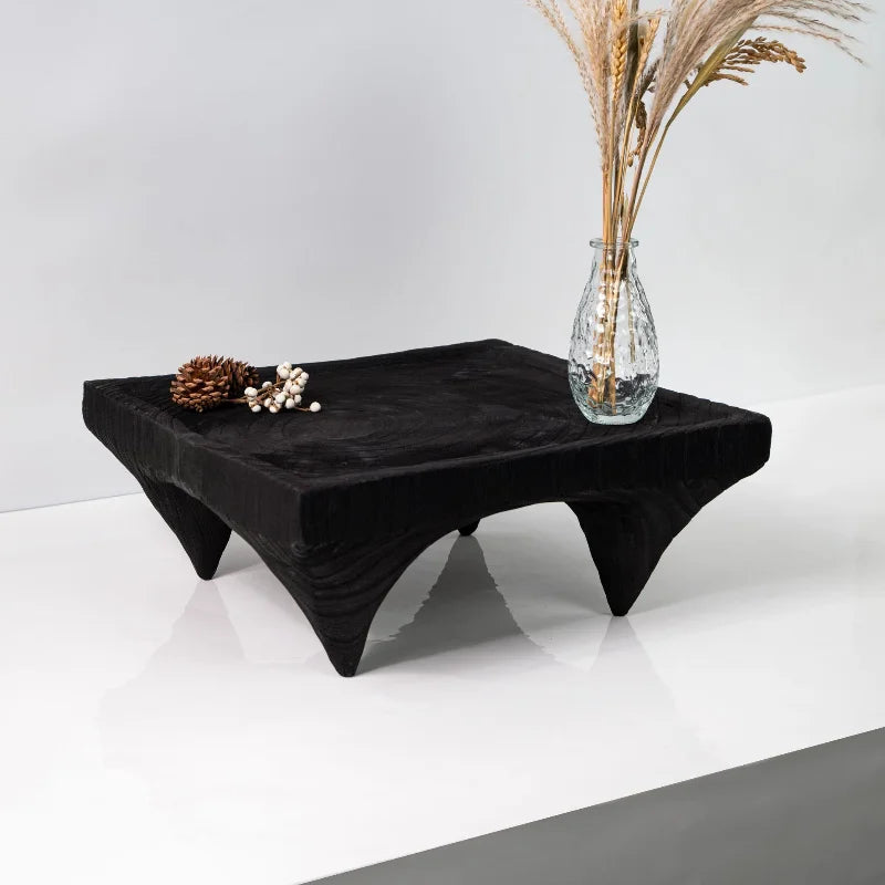 Modern Wabi-Sabi Low Tea Table – Black Desktop Coffee Table & Dry Tea Tray