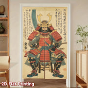 Japanese Samurai Warrior Armor Noren Curtain – Traditional Ukiyo-e Linen Door Divider