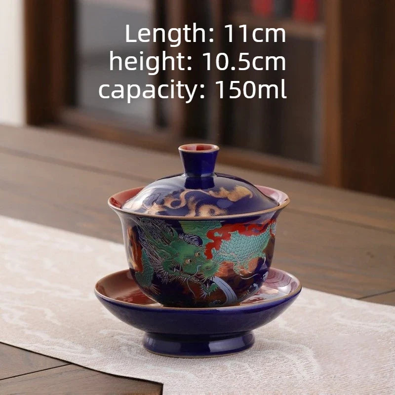 Retro Color Enamel Ceramic Gaiwan Set – Chinese Sancai Porcelain Teaware