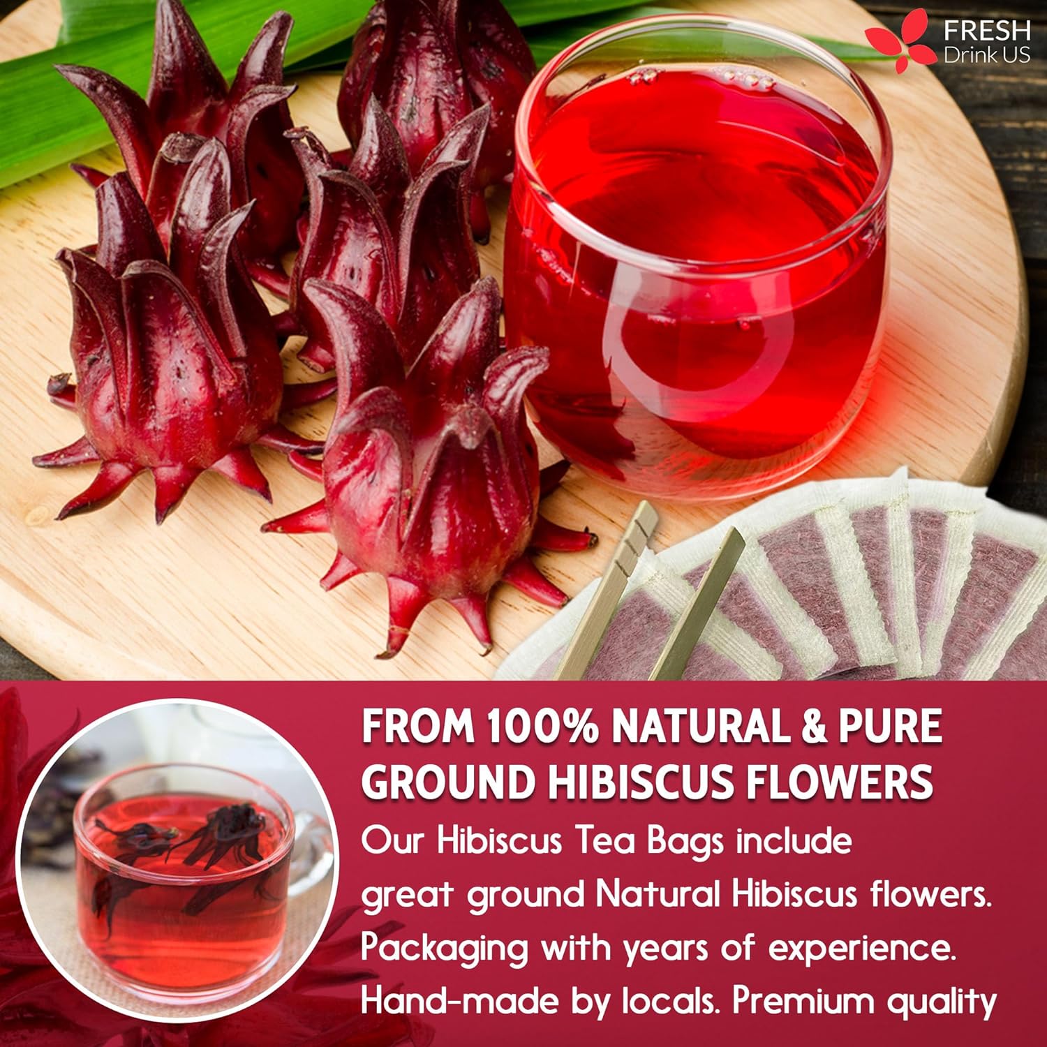 Cooling Heart & Mood Soother Duo, Hibiscus Flower & Spearmint Leaf Herbal Tea Bags, 100% Natural & Pure Flowers and Leaves, No Sugar, No Caffeine, No Gluten, Vegan – Herbal Beverage