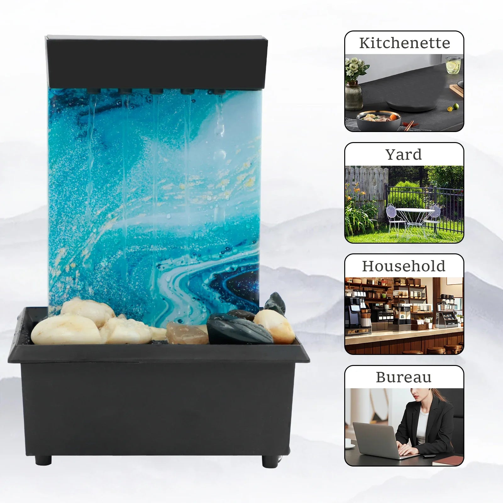Tabletop Fountain Decor Water Landscape Ornament Attract Wealth Relax Zen Meditation for Table Office Home Bedroom Art Adornment