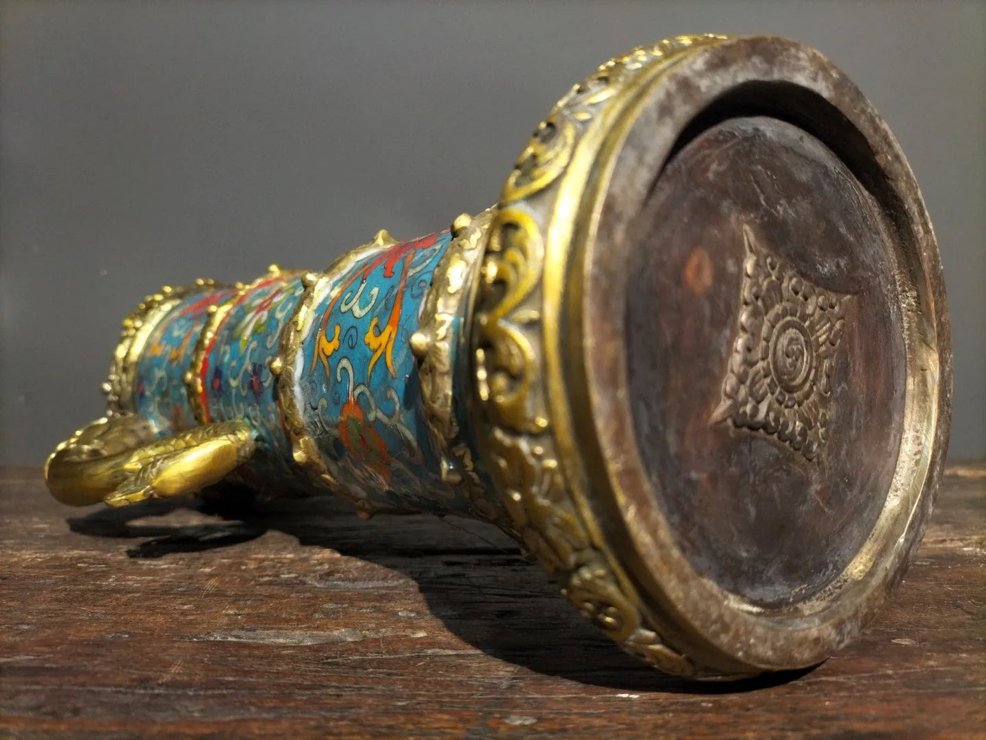 Tibetan Bronze Cloisonné Dragon-Handle Ghee Teapot (15")