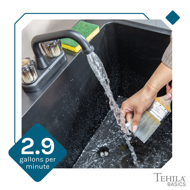 Tehila Basics Freestanding Black Utility Sink with Black Finish Dual Handle Utility Faucet