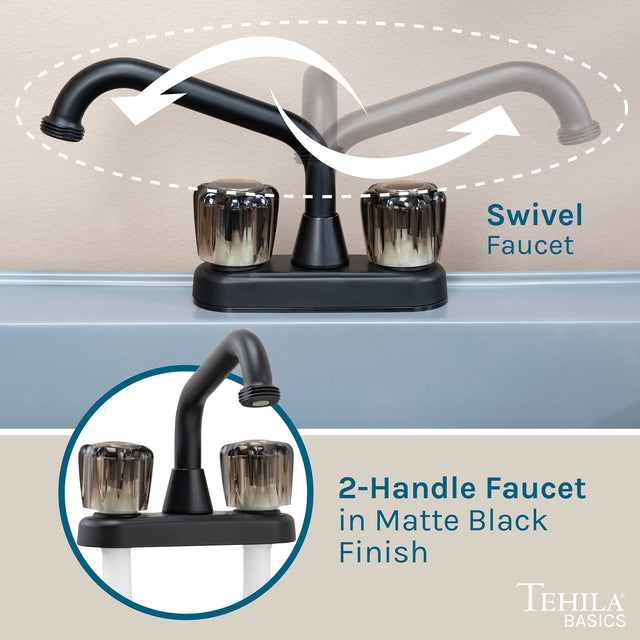 Tehila Basics Freestanding Grey Utility Sink with Black Finish Dual Handle Utility Faucet