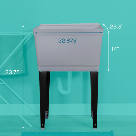 Tehila Standard Freestanding Grey Utility Sink with Black Legs, Water Supply Lines Included