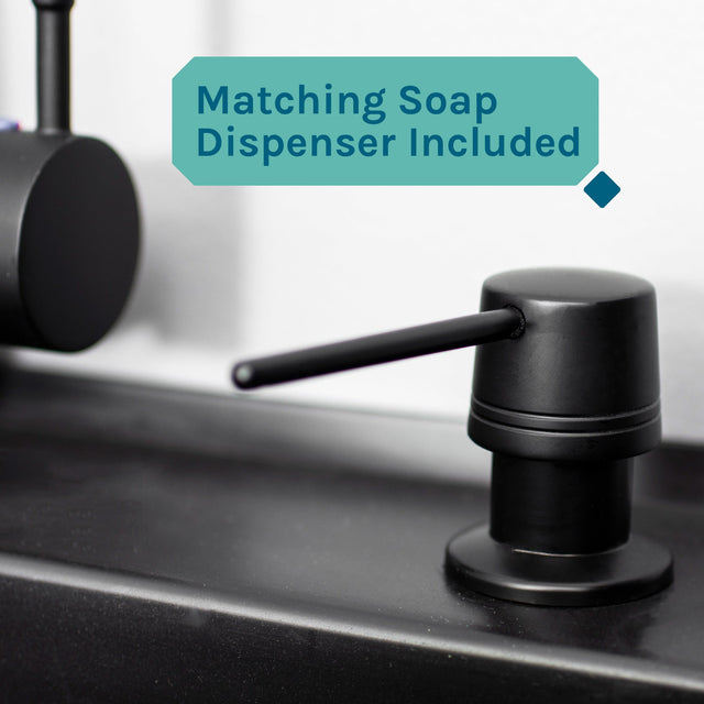 Tehila Standard Freestanding Black Utility Sink with Black Finish High-Arc Pull-Down Faucet and Soap Dispenser