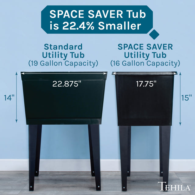 Tehila Space Saver Freestanding Black Utility Sink with Black Finish Pull-Out Faucet