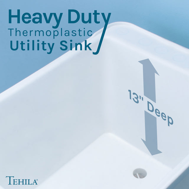 Tehila Space Saver Freestanding White Utility Sink with Stainless Steel Finish Pull-Out Faucet