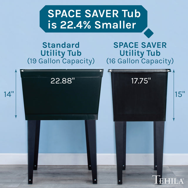 Tehila Space Saver Freestanding Black Utility Sink with Stainless Steel Finish Gooseneck Faucet and Side Sprayer