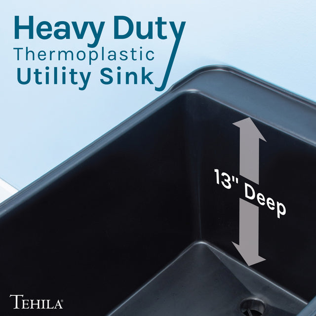 Tehila Space Saver Freestanding Black Utility Sink with Stainless Steel Finish Gooseneck Faucet and Side Sprayer