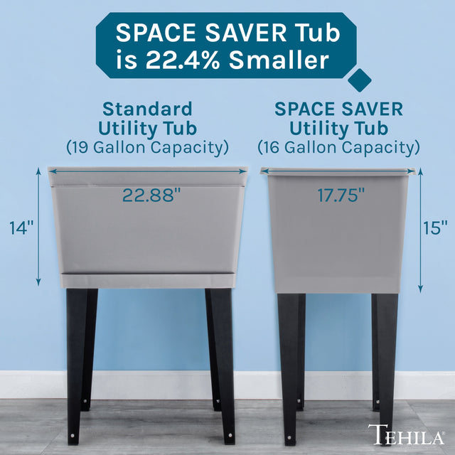 Tehila Space Saver Freestanding Grey Utility Sink with Chrome Finish Gooseneck Faucet and Side Sprayer
