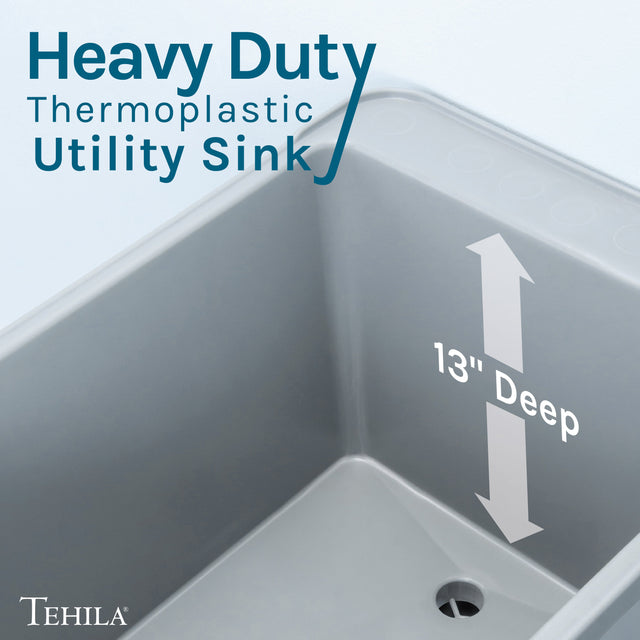 Tehila Space Saver Freestanding Grey Utility Sink with Stainless Steel Finish Gooseneck Faucet and Side Sprayer