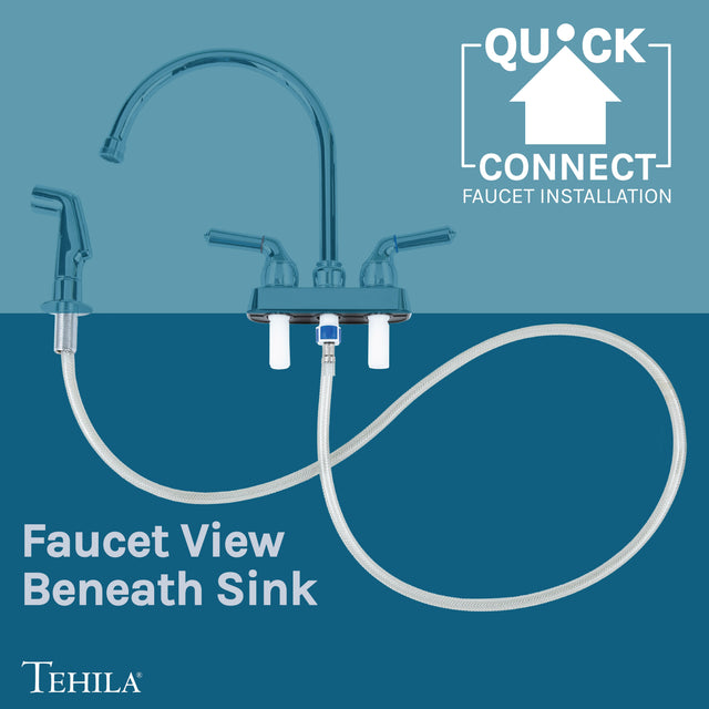 Tehila Space Saver Freestanding White Utility Sink with Chrome Finish Gooseneck Faucet and Side Sprayer