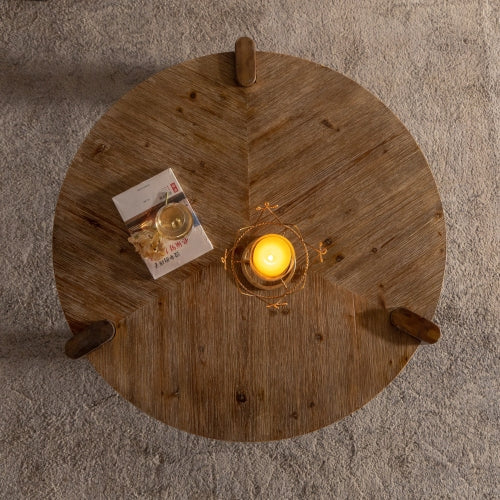 Rustic Wood Round Coffee Table, Easy Assembly