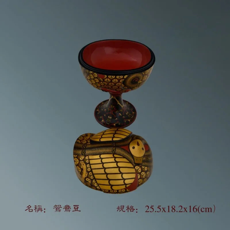 Chu-Style Lacquerware Dish – Painted Mandarin Duck Design (Handmade Collectible)