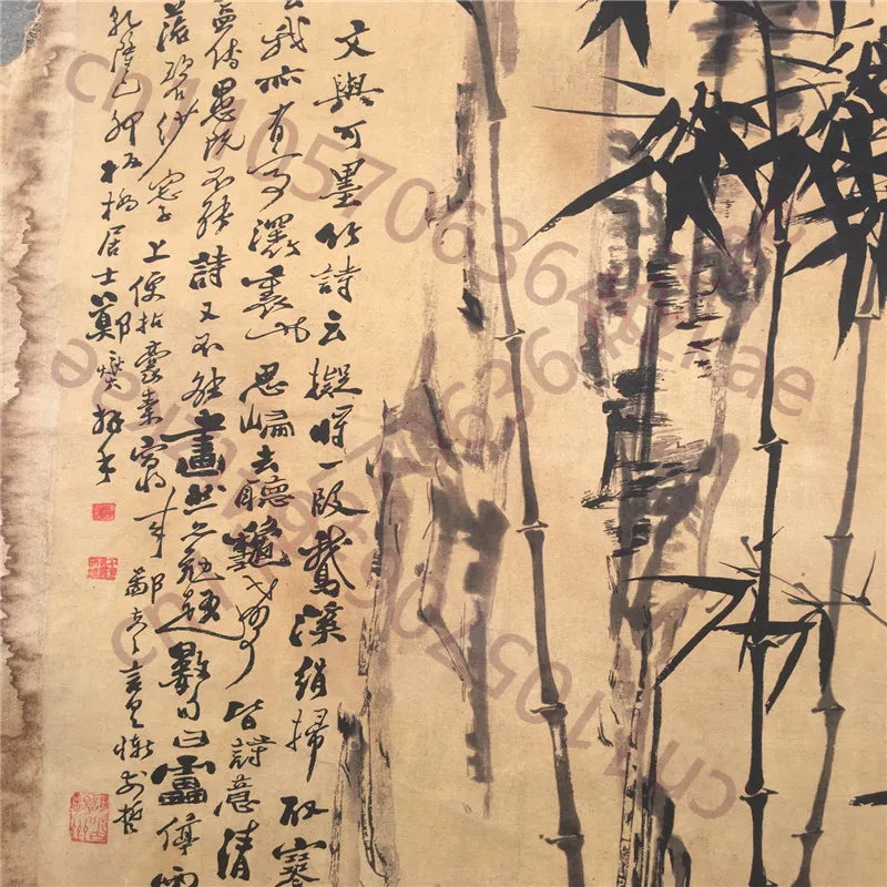 Vintage Chinese Scroll After Zheng Banqiao – Bamboo Rice Paper Painting Slice